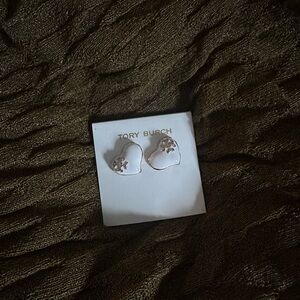 NWOT Tory Burch White Heart Earrings with Floral Detail